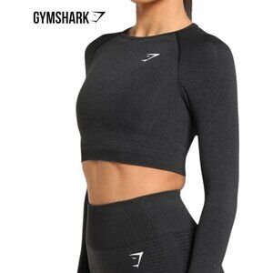 GYMSHARK Black Long Sleeve Crop Top with Thumbholes Vital Seamless Crop Small